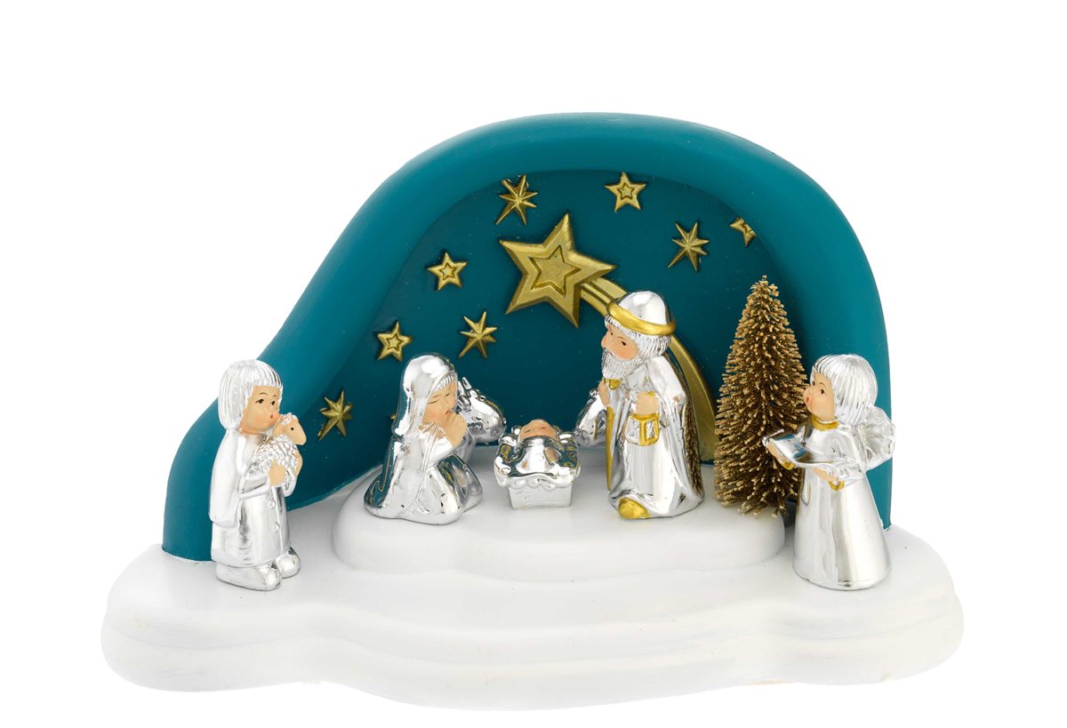 Capanna con led nuvola piccola ottanio + presepe provenzale 7 pzi